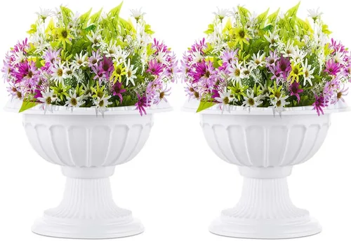Vista 4 de NUPTIO Urn Planters for Front Porch: 19.7 Inch Set of 2 Black Pedestal Pots