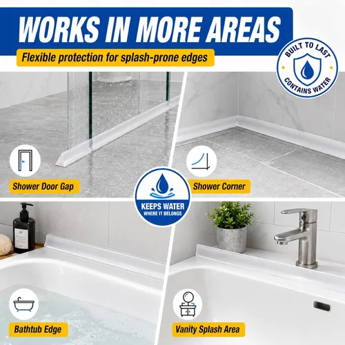 Vista 7 de Protector contra salpicaduras para fregadero de cocina y barrera de agua para bañera, 39 pulgadas, color negro Flexible self-adhesive water dam