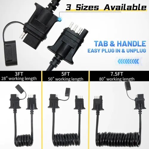 Vista 8 de MECMO Cable de extensión de cable plano de 4 pines para remolque de 5 pies, conector de 4 vías para el lado del vehículo y el lado del remolque
