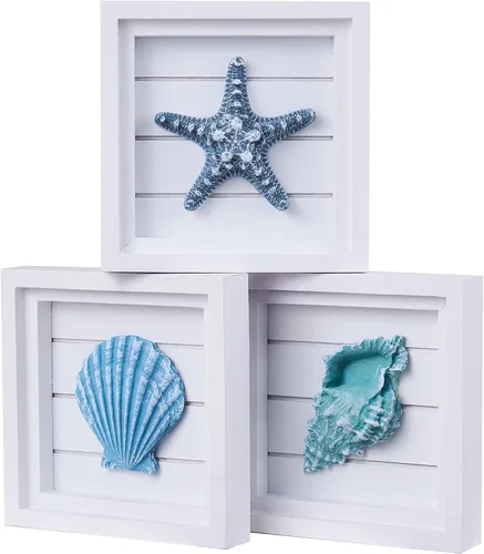 Vista 8 de LODOCAVE - Decoración 3D de pared de playa con diseño de conchas y estrellas de mar, 6.3 x 6.3 pulgadas Beach Theme Room & Beach House Decor