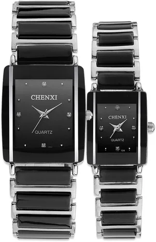 Vista 5 de FANMIS Reloj de pulsera unisex de cuarzo rectangular de cuarzo para hombres y mujeres amantes de la pareja