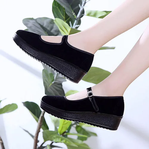Vista 4 de LUXINYU Zapatos Mary Jane de terciopelo para mujer, zapatos planos de tela de Pekín, zapatos de baile, cómodos zapatos para caminar
