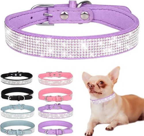 Vista 7 de Collar de perro con diamantes de imitación, de terciopelo suave, de cuero para gato, lindo collar de lujo con tachuelas de diamante, collar