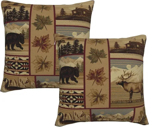Vista 14 de Juego de 2 fundas de almohada cuadradas de 18 x 18 pulgadas, estilo retro, natural, cabaña, cisne, pez, pato, decoración para el hogar, sofá, fundas