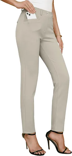Vista 2 de siliteelon Pantalones de vestir para mujer, pantalones de trabajo para mujer, pantalones de vestir de cintura alta, pantalones de vestir para mujer