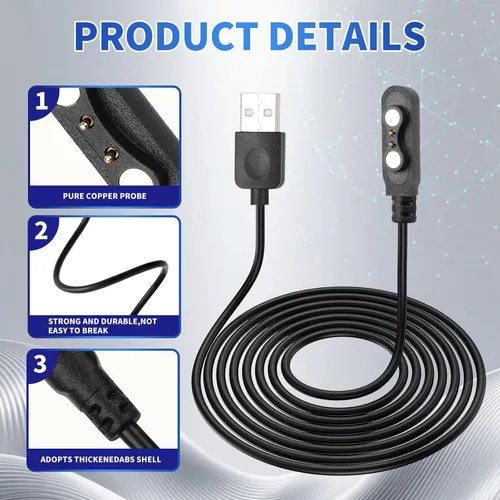 Vista 6 de Cable de carga para reloj inteligente, accesorios magnéticos para SmartWatch, cable de carga de 2 pines, espacio entre pines de contacto