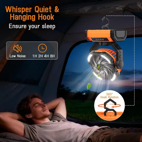 Vista 5 de UUYEE Ventilador de camping recargable, ventiladores alimentados por Naranja