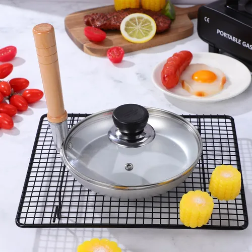 Vista 9 de Angoily Sartén japonesa Tamagoyaki con tapa, mango vertical, antiadherente, sartén de huevo Oyakodon, 7.32 x 6.57 x 6.57 pulgadas, olla compacta