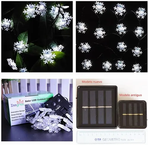 Vista 4 de Guirnalda de luces solares de Navidad para exteriores, impermeables, 30 LED, 20 pies, copos de nieve, luces de hadas de Navidad con 8 modos