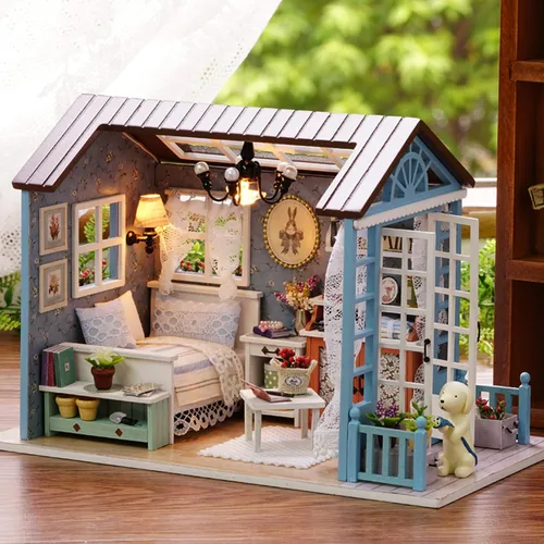 Vista 6 de Kit de casa de muñecas en miniatura para bricolaje, casa de muñecas de madera realista en miniatura 3D, habitación de casa de muñecas con muebles