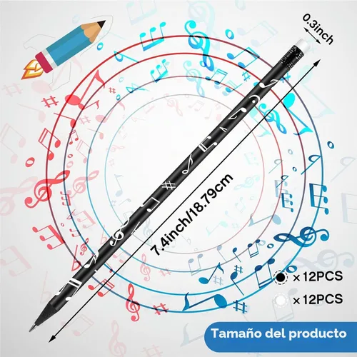 Vista 3 de 24 lápices de notas musicales a granel para estudiantes, lápices blancos