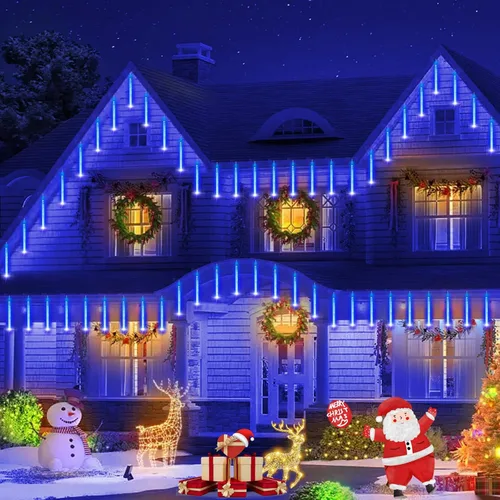 Vista 2 de YEGUO Paquete de 2 tiras de luces solares para exteriores, 16 tubos y 288 luces LED de meteoritos para fiestas, árboles, vacaciones, techo, boda