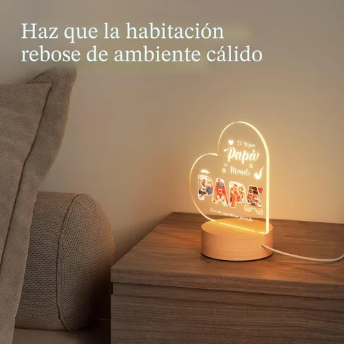 Vista 2 de Bemaystar Regalos para papá, regalos personalizados para el día del padre de hija, hijo, esposa, luz nocturna LED acrílica con imagen, regalos