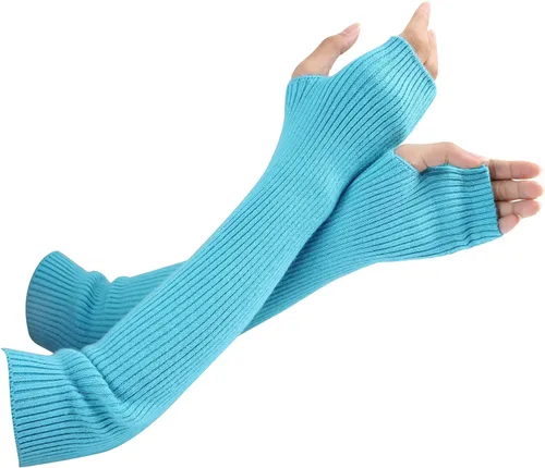 Vista 13 de Facecozy Calentadores de brazos para mujer, mezcla de lana de cachemira, guantes largos sin dedos para mujer, guantes para clima frío con agujero