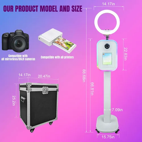 Vista 6 de Máquina portátil de cabina de fotos 2 en 1 - Compatible con iPad 10.2-13 y cámara DSLR, con funda de vuelo, control de aplicación RGB luz