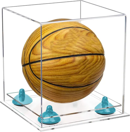 Vista 109 de Better Display Cases Mini acrílico - Miniatura (no tamaño completo) Baloncesto vitrina con elevadores negros y espejo (A015-BR)