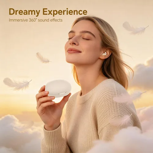 Vista 5 de Auriculares planos para dormir de lado, Bluetooth Mini invisible para dormir de lado, pequeños, inalámbricos, cómodos, para orejas pequeñas Negro