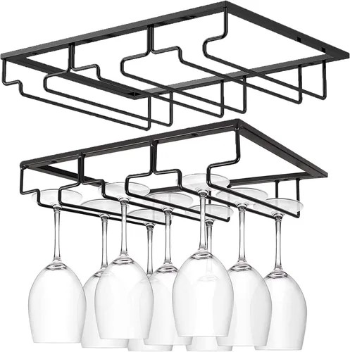Vista 8 de Soporte para tazas de vino, decoración de mesa, organizador de metal para bar, cocina, estante para copas debajo del gabinete, estante