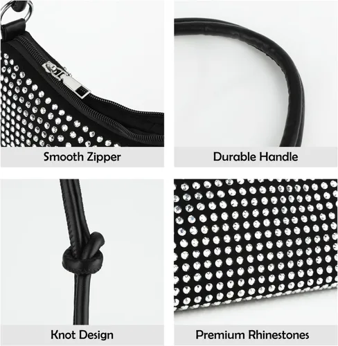 Vista 4 de Bolso de mano para mujer, bolso hobo brillante, bolso de hombro con diamantes de imitación, bolso cruzado brillante, elegante bolso de mano