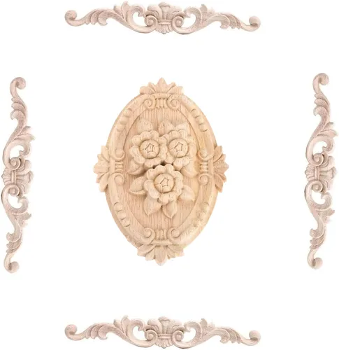 Vista 10 de 5 piezas de apliques de madera onlays decorativos para muebles, incrustaciones talladas en madera para puerta de cama, armario, muebles, decoración 1