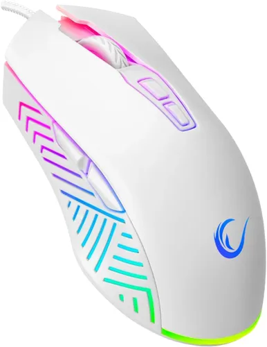 Vista 8 de Rampage Spear V2 - Mouse para juegos con cable negro con iluminación RGB, 12800 DPI, 7 botones programables, mouse ergonómico ligero