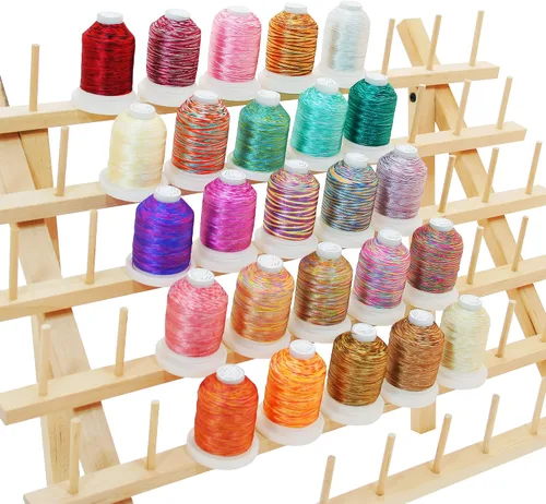 Vista 4 de New ThreadNanny - Estante de hilo de madera para costura, acolchado, carretes de bordado y mini conos (60 carretes)