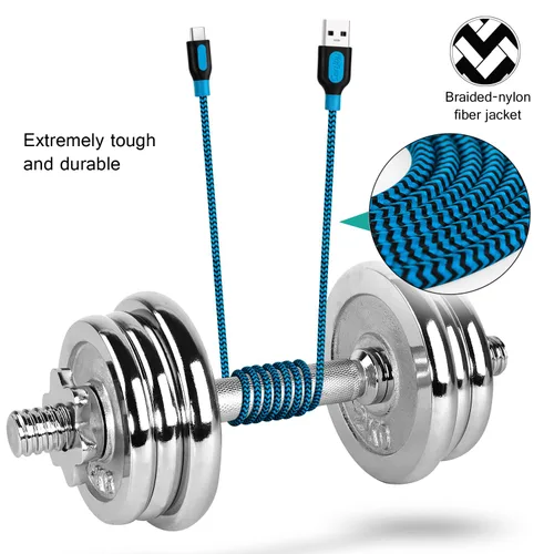 Vista 3 de Canjoy Cable USB C, paquete de 3 cables trenzados de carga rápida tipo C de Azul