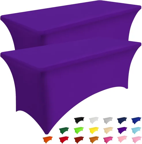 Vista 42 de Smiry Paquete de 2 Manteles de Spandex de 6 Pies, Manteles Elásticos Ajustables Extensibles, Lavables y Sin Arrugas, Cubierta Rectangular para Mesa