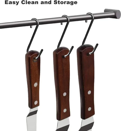 Vista 5 de Juego de 4 espátulas profesionales de acero inoxidable para decoración de tartas, hoja flexible resistente con mango de madera de 4 a 6 a 8 pulgadas