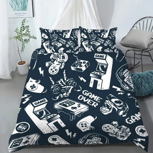 Vista 12 de AILONEN - Ropa de cama con estampado de control de videojuegos, para niños, funda de edredón, supersuave y resistente a la decoloración, 3 piezas