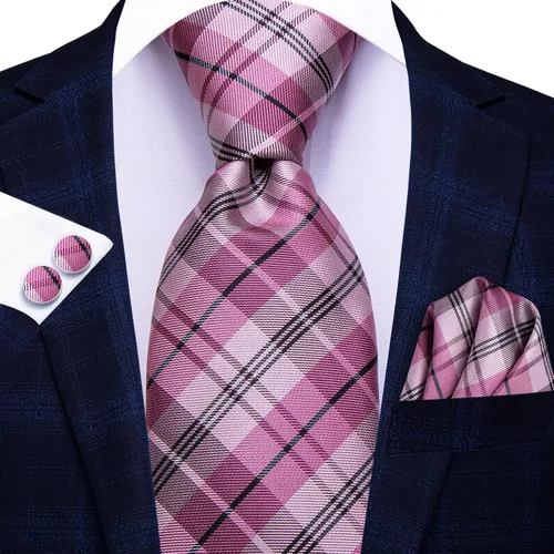 Vista 138 de Hi-Tie Corbata clásica de cachemira para hombre con pañuelo y gemelos a cuadros