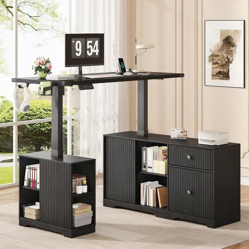 Vista 8 de 55" L-Shaped Electric Standing Desk, Executive Standing Desk, Black