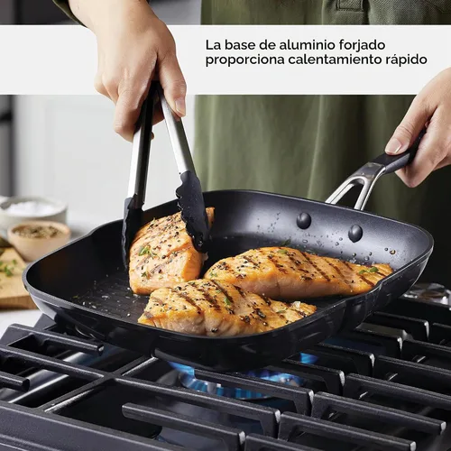Vista 3 de KitchenAid 84808 Sartén cuadrada anodizada dura antiadherente con boquillas de vertido, 11.25 pulgadas, color negro ónix