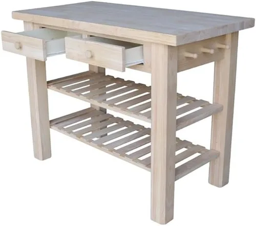 Vista 5 de International Concepts - Isla de cocina de madera moderna en color natural