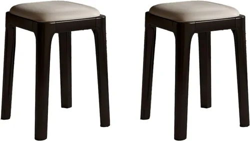 Vista 10 de Sillas de comedor de madera sin respaldo, sillas de cocina apilables, silla de comedor con cojín de piel sintética, silla cuadrada para sala