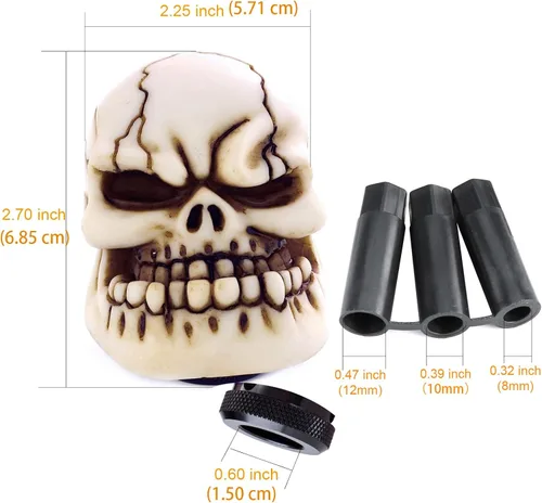 Vista 4 de Pomo de cambios con forma de calavera para palanca de cambios de coche, color beige, ajuste universal para la mayoría de las transmisiones manuales