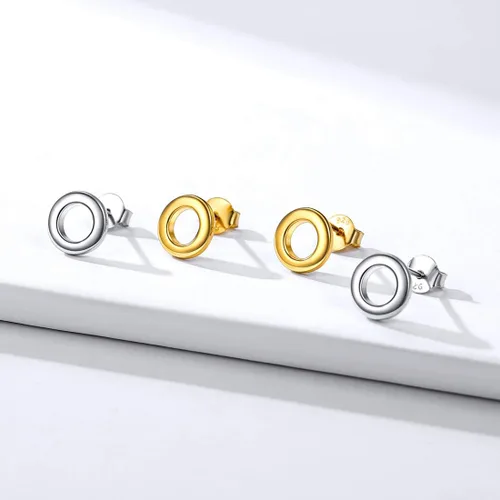 Vista 7 de ChicSilver Aretes de plata de ley 925 con forma de barra simple, círculotriángulo para mujer, color plataoronegro (con caja de regalo)