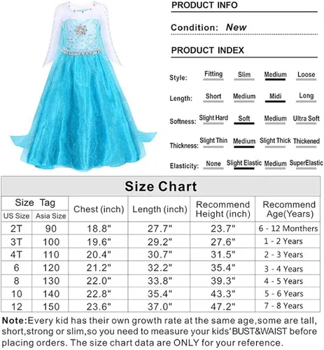 Vista 2 de Kantenia Girls Els Costume Princess Dress Up Clothes for Toddlers Birthday Party Halloween Cosplay Outfit with Accessories