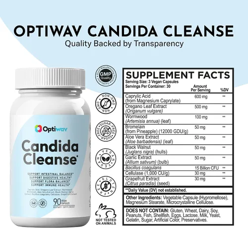 Vista 7 de Candida Cleanse - Suplemento de desintoxicación – Sobrecrecimiento de levadura natural Candi Balance Apoyo oral para mujeres y hombres – Probióticos