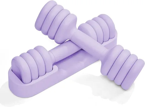 Vista 7 de YOTTOY Juego de 2 mancuernas ajustables, pesas de mano 4 en 1 para mujeres en casa, juego de mancuernas compactas con agarre suave y base, 2-5 Negro