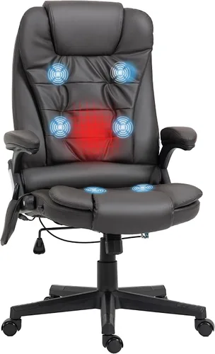 Vista 12 de HOMCOM, silla de oficina ejecutiva, ergonómica, piel sintética, con calor, masaje vibratorio., Cuero, Crema