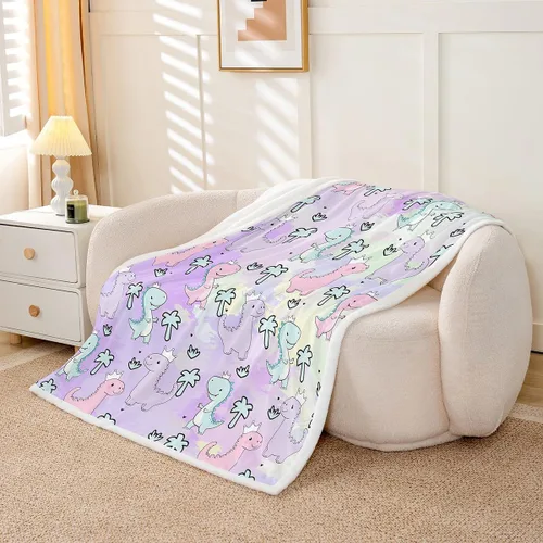 Vista 3 de Erosebridal Manta de dinosaurio, manta Kawaii de dinosaurio para niños y niñas, decoración de habitación de regalo, manta Sherpa de animales lindos