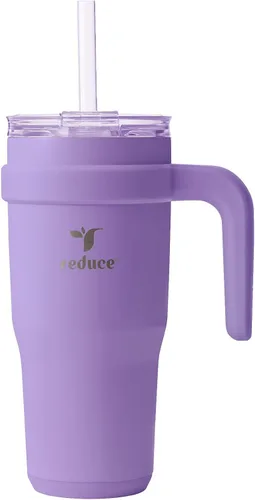 Vista 27 de REDUCE Vaso de acero inoxidable de 24 onzas con asa, con aislamiento al vacío de doble pared, tapa a prueba de sudor y popote reutilizable, mantiene