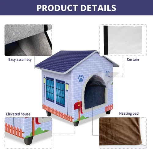 Vista 4 de Casas para gatos con calefacción para gatos de interior/exterior con cama para gatos elevada y resistente al agua, proporcionando un refugio seguro