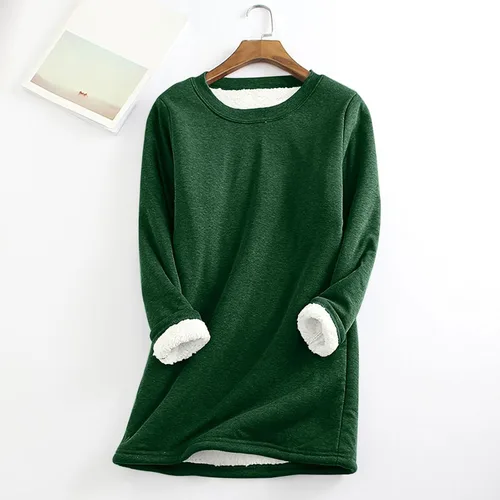 Vista 3 de Camisas cálidas con forro polar de invierno para mujer, estilo casual, color liso, raglán, manga larga, cuello redondo, camiseta térmica casual