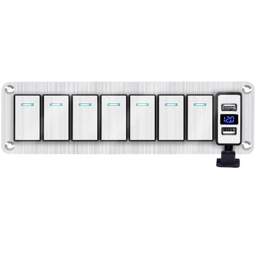 Vista 22 de Panel de interruptor basculante de aluminio de 2 vías, impermeable, precableado con retroiluminación azul, interruptor de palanca