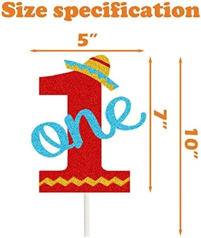 Vista 5 de Fiesta Uno One Cake Topper Taco Mini Sombrero Sombrero 1er Cumpleaños Decoración de Pastel para Fiesta Mexicana Niños Niñas Un Año de Edad Fiesta