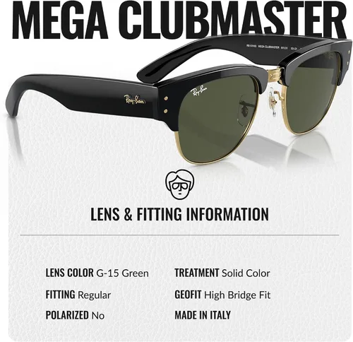 Vista 4 de Ray-Ban RB0316S MEGA CLUBMASTER Square Shaped Sunglasses for Men & Women with Official RAYBAN Eyewear Kit