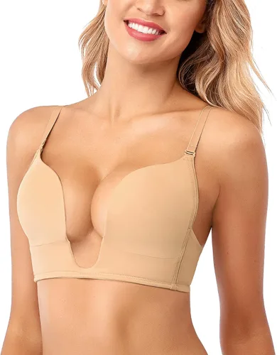 Vista 2 de JOATEAY Sujetador de inmersión profunda Push Up Sujetador sin aros de corte bajo Beige
