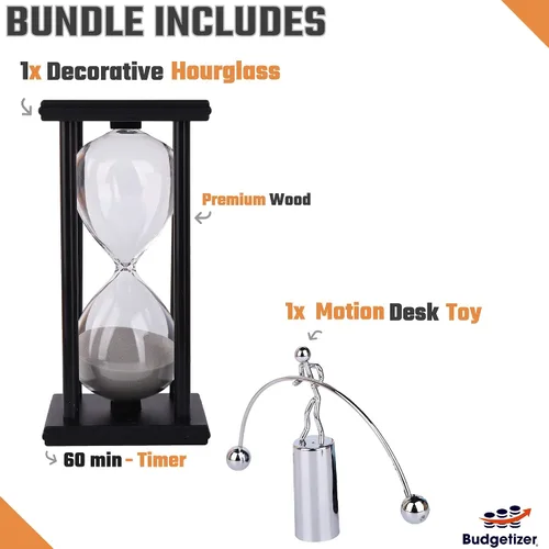 Vista 2 de Reloj decorativo con temporizador de arena, reloj de arena con movimiento de equilibrio físico, escultura de juguete de escritorio (gris claro) 60